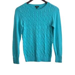 Talbots Women Cable Knit Sweater SP Aqua Lightweight Preppy Classic Coastal